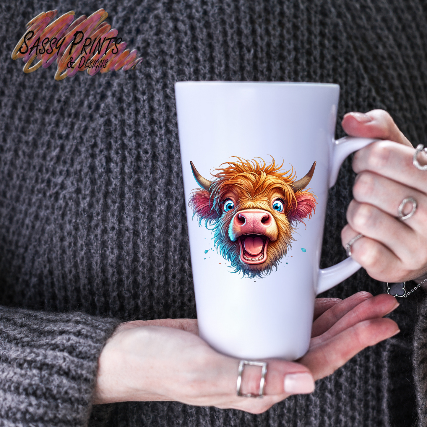 Latte mug - laughing highland cow