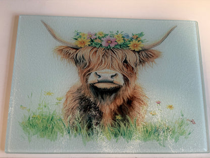 Floral highland cow - Chopping Board
