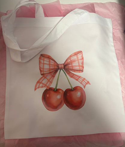 Cherry and bow tote bag