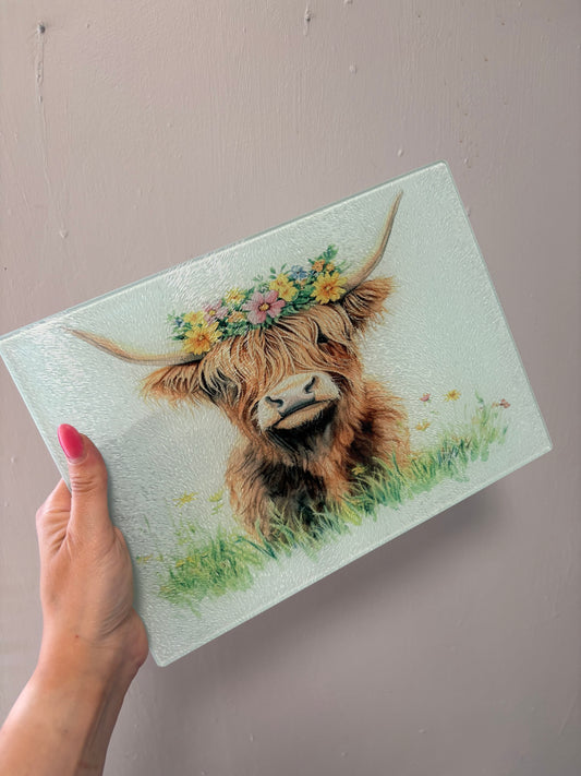 Floral highland cow - Chopping Board