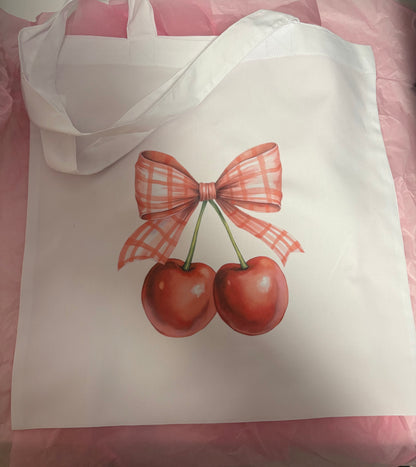 Cherry and bow tote bag
