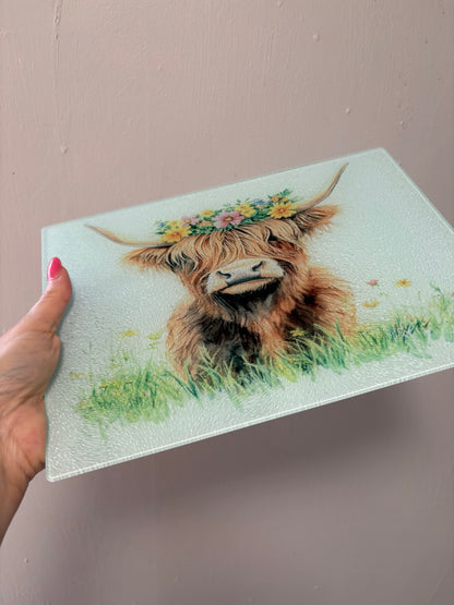 Floral highland cow - Chopping Board