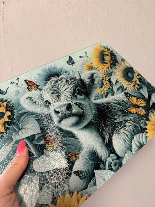 Sunflower Highland Cow - Chopping Board