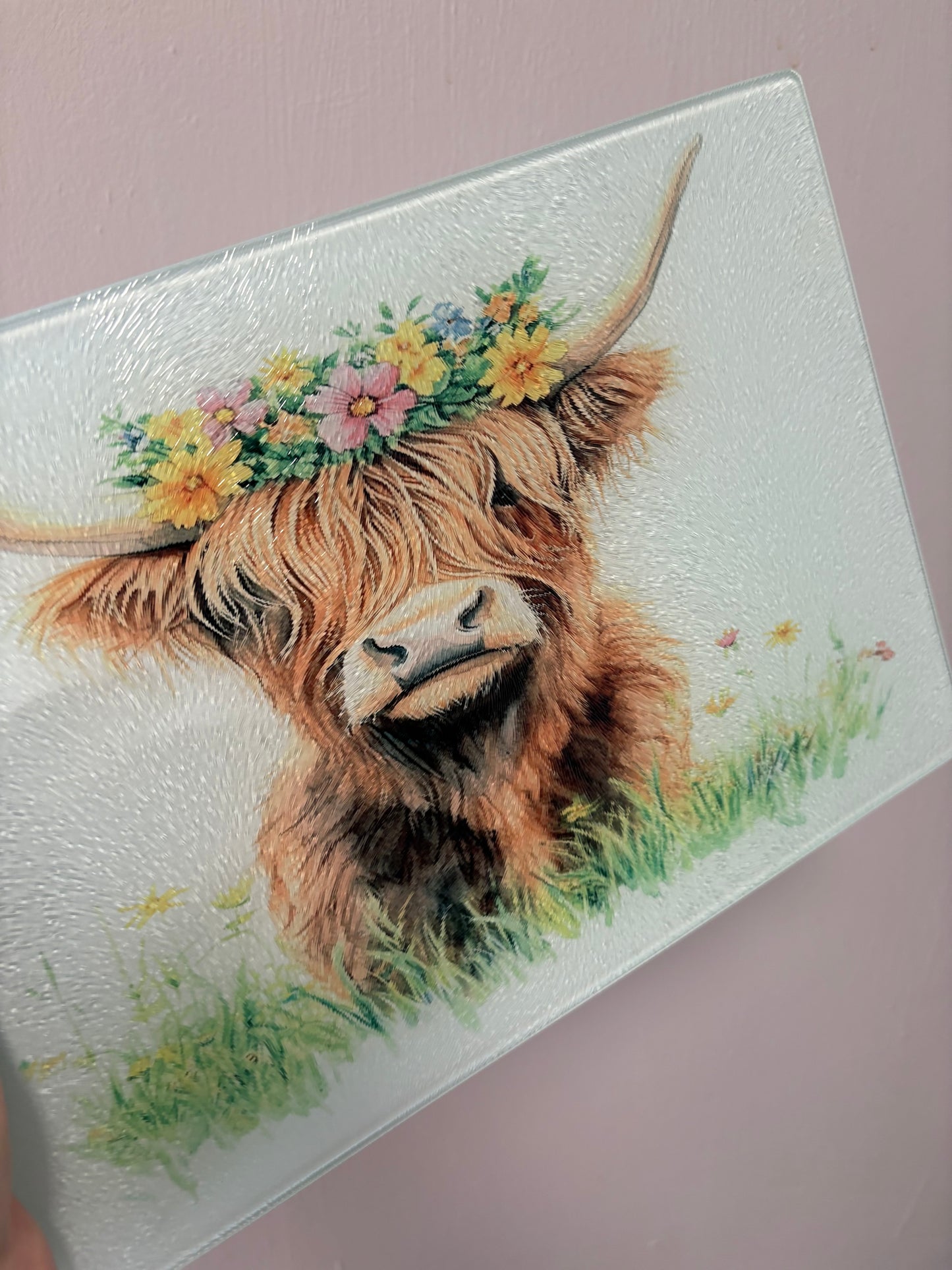 Floral highland cow - Chopping Board