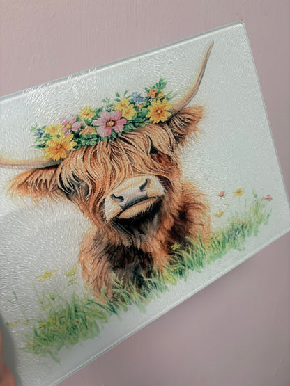 Floral highland cow - Chopping Board