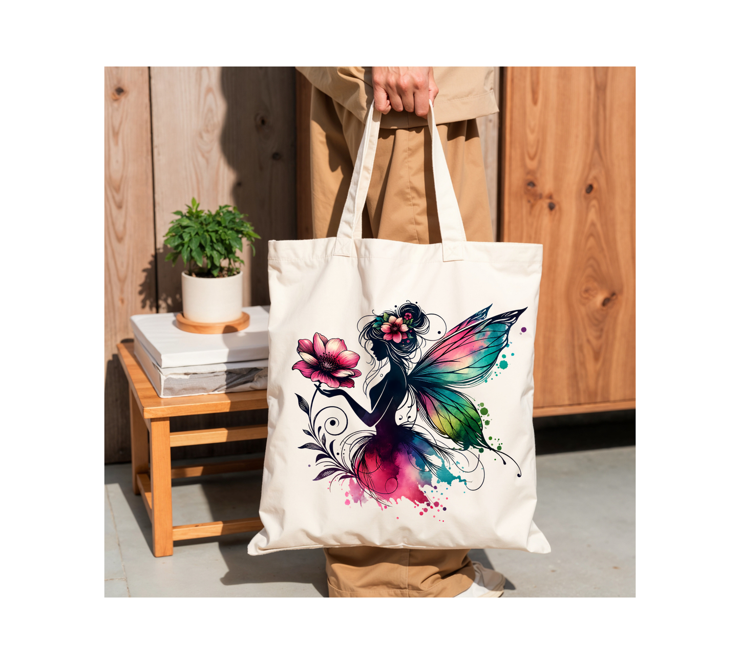 Tote bag with fairy design
