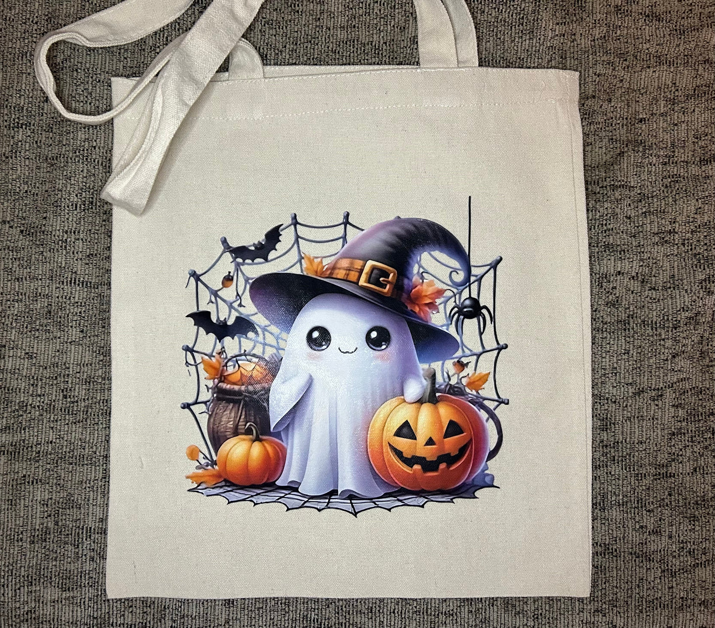 Small Ghost and Pumpkin (Tote Bag)