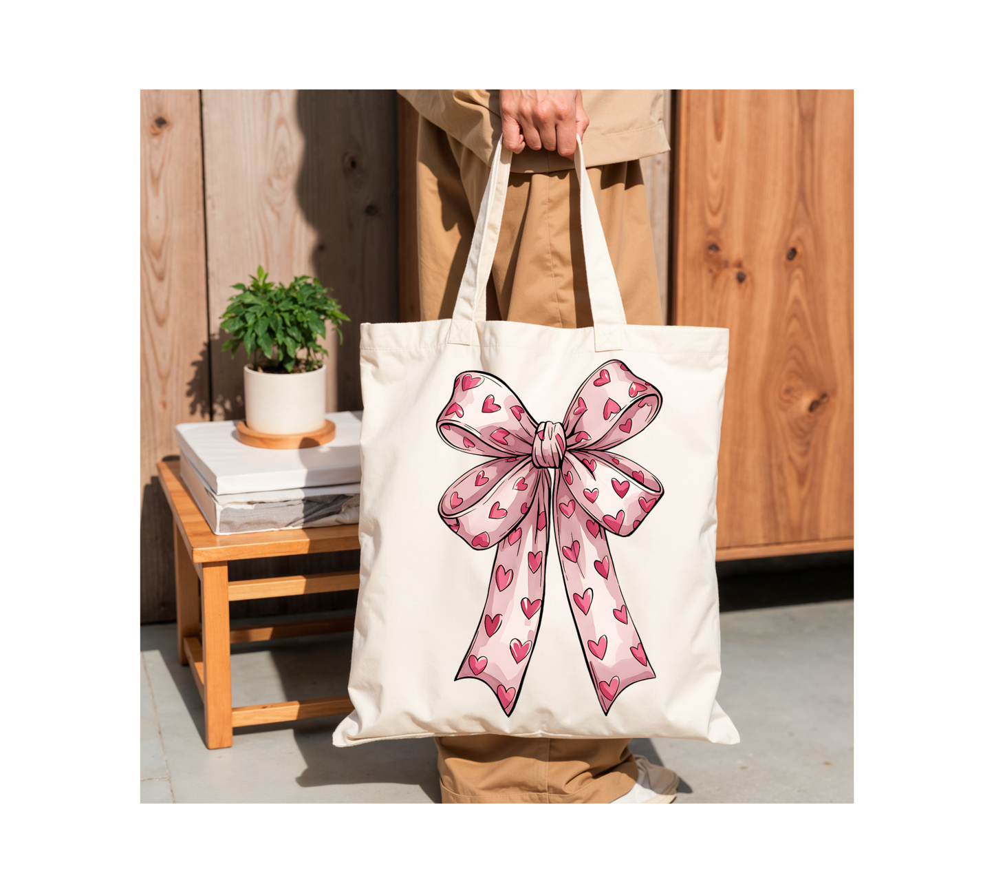 Tote bag with hearts and bows
